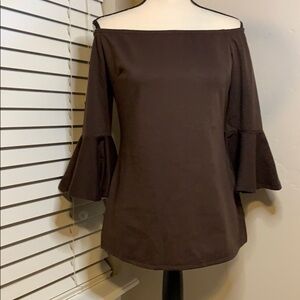 Mooncolour Brown Off Shoulder 3/4 Bell Sleeve Top